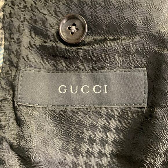 GUCCI Size 38 Black White Blue Glenplaid Wool Notch Lapel Suit - Picture 8 of 13